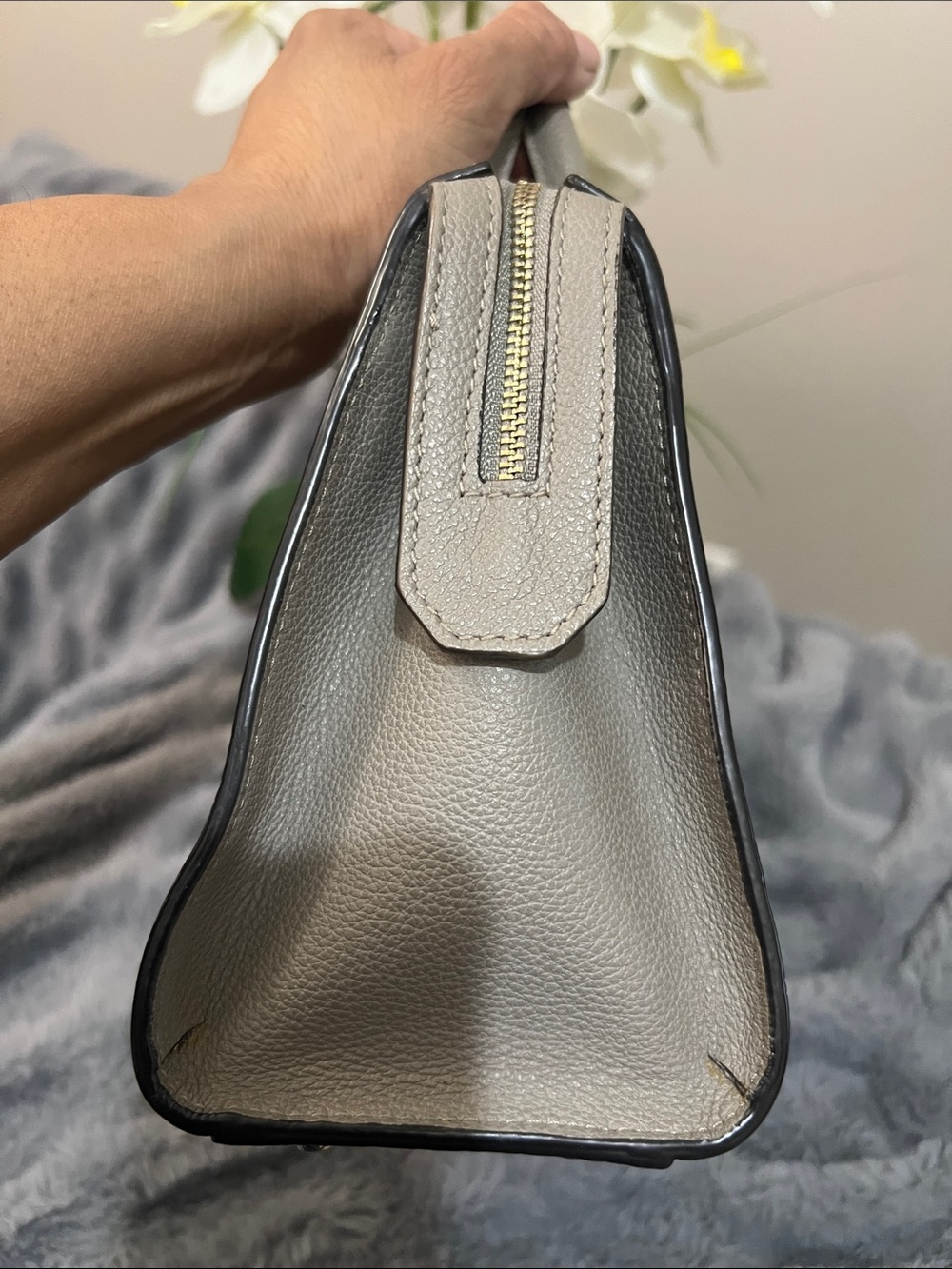 Furla Pin S Light Gray Leather Top-Handle Satchel retail $385 NWOT - Picture 4 of 9